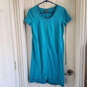 J‎ Jill Teal Blue Slub Knit Cap Sleeve T Shirt Dress XS Ribbed Hem Tunic